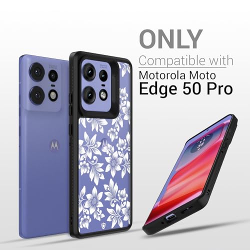 KAPAVER Dazzle Series Back Cover Case for Motorola Edge 50 Pro (TPU+PC) (Floral White-Black) - Image 2