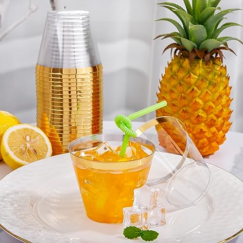 I00000 Heavy Duty Plastic Cups, 9 oz, Gold Rimmed, Clear, 100 Count, BPA Free, Disposable, for Party & Wedding - Image 5