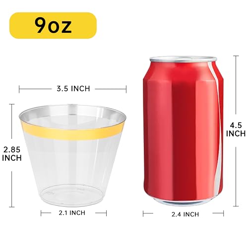 I00000 Heavy Duty Plastic Cups, 9 oz, Gold Rimmed, Clear, 100 Count, BPA Free, Disposable, for Party & Wedding - Image 4