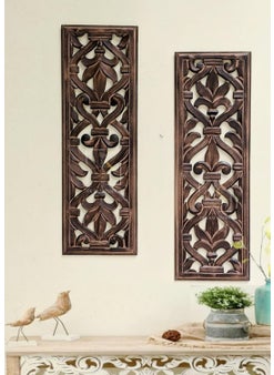 DE KRAFTSMAN DE KRAFTSMAN wall panels for living roomMANDALA handcarved set of 2 Piecesshowpieces for wall decor Purpose 24x8 inchwall panels  - Image 1