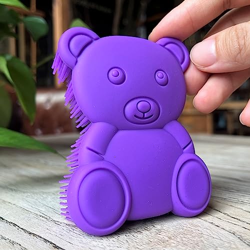 penepico Premium Sensory Brush for Kids or Autism,Soft Silicone Body Scrubber,2 in 1 Sensory Room Occupational Therapy Sensory Brushes,Silicone Loofah,Pet Shower Brush Bath Brush Shampoo Brush(Bear-Purple) - Image 4