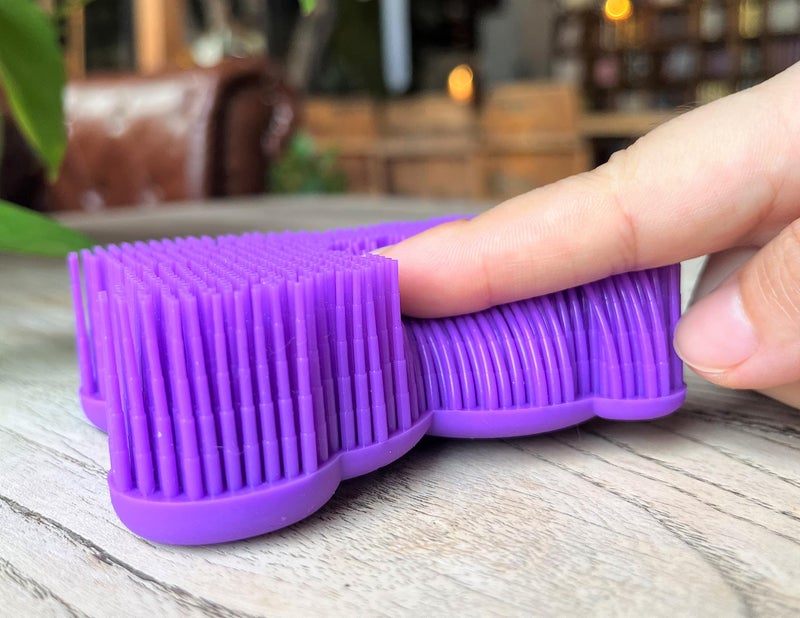 penepico Premium Sensory Brush for Kids or Autism,Soft Silicone Body Scrubber,2 in 1 Sensory Room Occupational Therapy Sensory Brushes,Silicone Loofah,Pet Shower Brush Bath Brush Shampoo Brush(Bear-Purple) - Image 3