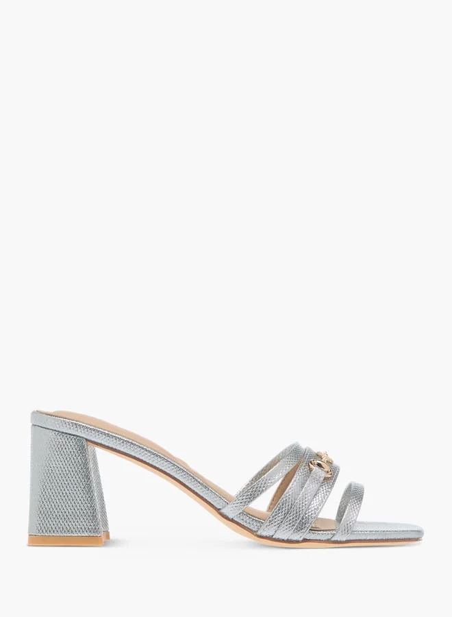 Womens Metal Accent Slip-On Sandals With Block Heels