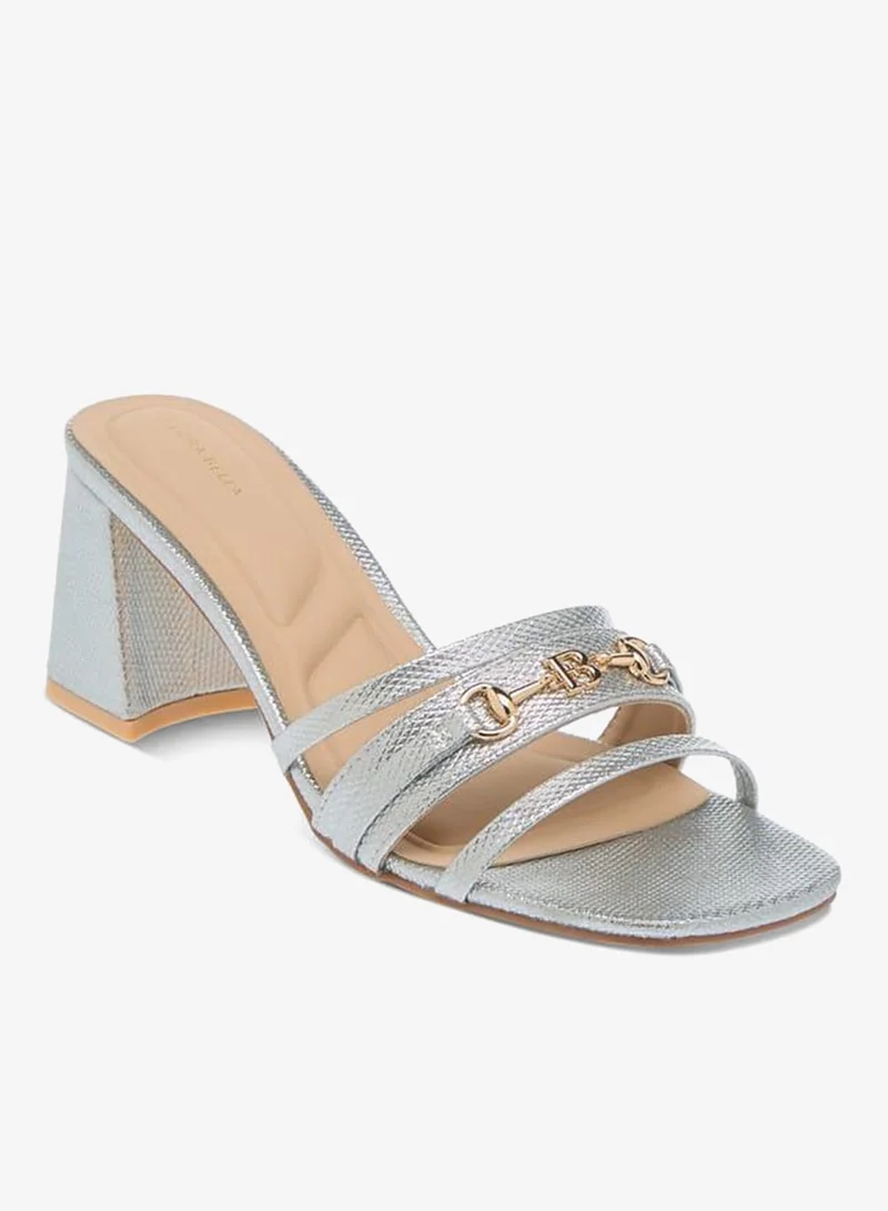 Flora Bella By Shoexpress SILVER Womens Metal Accent Slip-On Sandals With Block Heels for Women | Best Price UAE