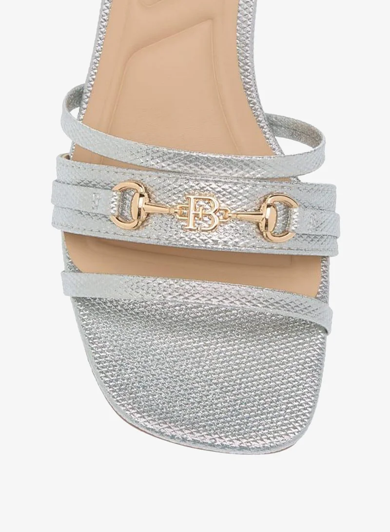 Flora Bella By Shoexpress SILVER Womens Metal Accent Slip-On Sandals With Block Heels for Women | Best Price UAE
