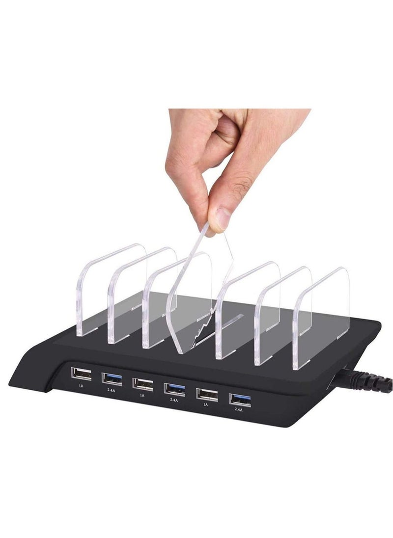 USB Charging Dock - 6-Port Fast Station for Multiple Devices Apple Multi Device Charger Compatible with iPad iPhone and Android Cell Phone Tablet