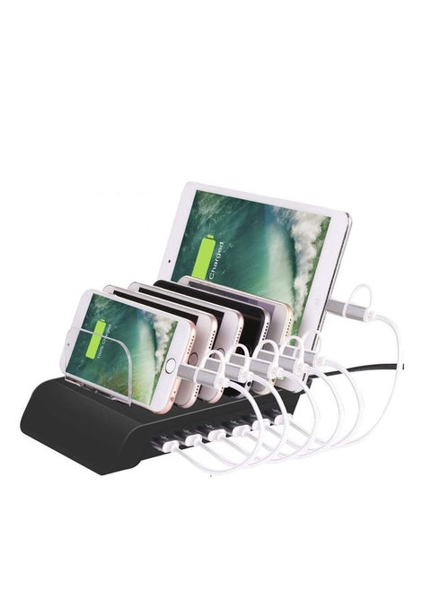 USB Charging Dock - 6-Port Fast Station for Multiple Devices Apple Multi Device Charger Compatible with iPad iPhone and Android Cell Phone Tablet