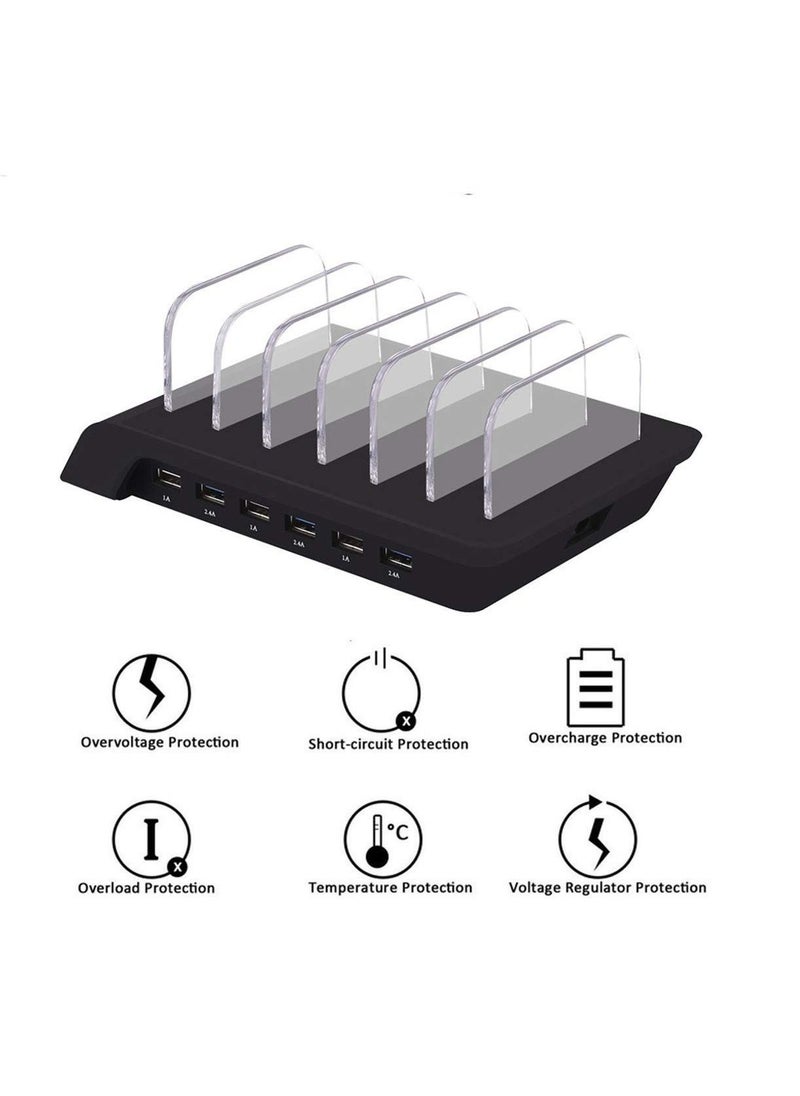 USB Charging Dock - 6-Port Fast Station for Multiple Devices Apple Multi Device Charger Compatible with iPad iPhone and Android Cell Phone Tablet