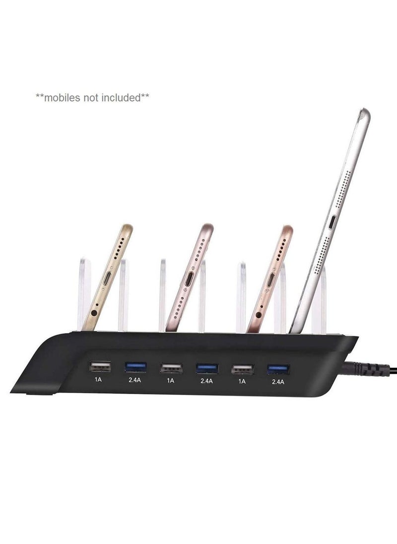 USB Charging Dock - 6-Port Fast Station for Multiple Devices Apple Multi Device Charger Compatible with iPad iPhone and Android Cell Phone Tablet
