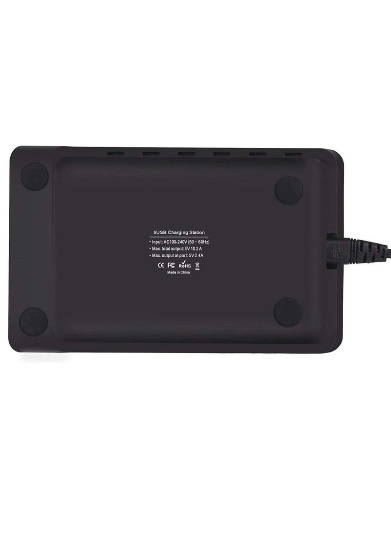 USB Charging Dock - 6-Port Fast Station for Multiple Devices Apple Multi Device Charger Compatible with iPad iPhone and Android Cell Phone Tablet
