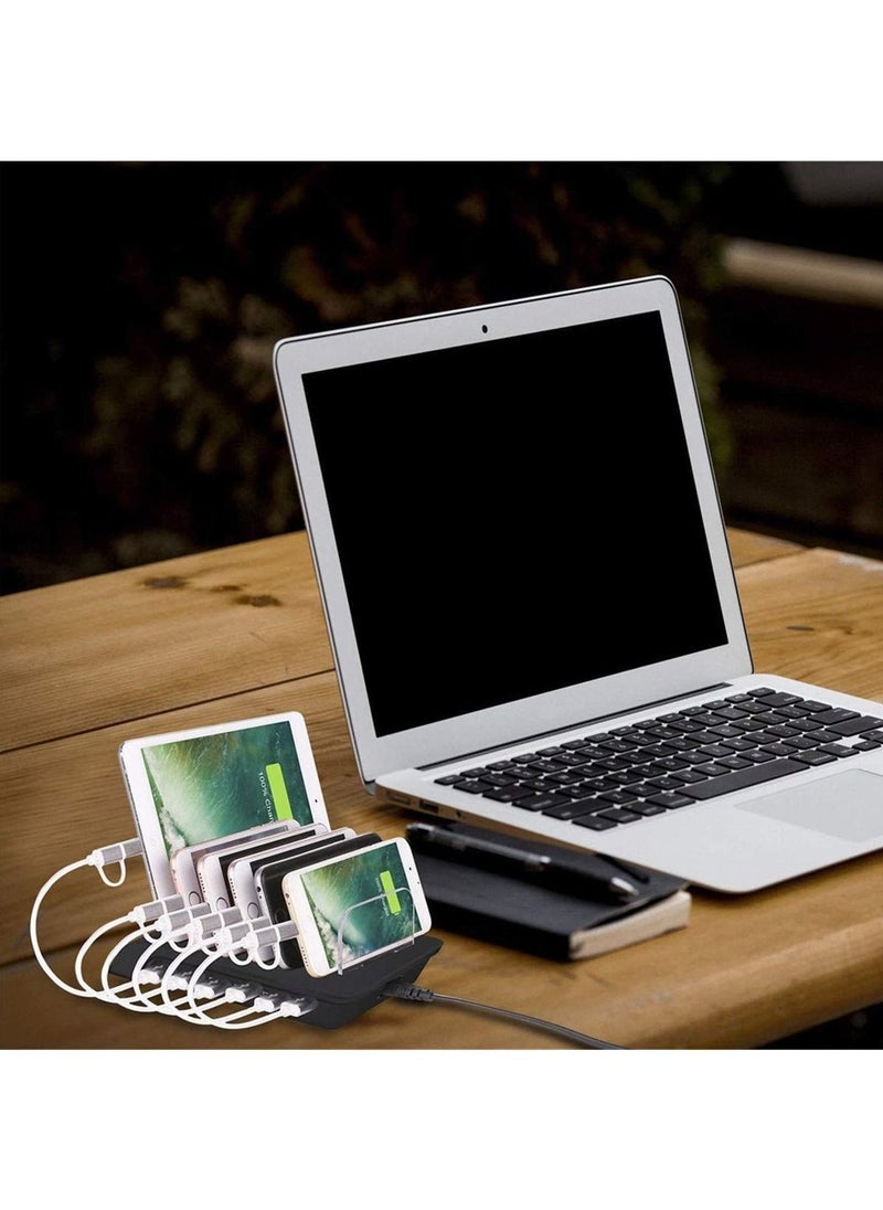 USB Charging Dock - 6-Port Fast Station for Multiple Devices Apple Multi Device Charger Compatible with iPad iPhone and Android Cell Phone Tablet