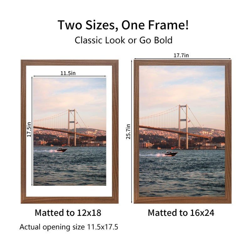 YESKAY 16x24 Picture Frame Brown Set of 3, Display Pictures 12x18 with Mat or 16 x 24 Without Mat, Poster Frames 16x24 Poster Frames for Wall Hanging Horizontal and Vertical - Image 3