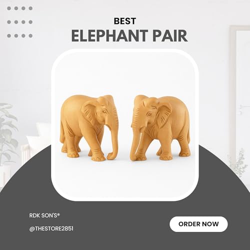 RDK SON'S Handcrafted Sandalwood Elephant Pair – Set of 2 Intricately Carved Wooden Figurines | Elegant Vastu & Cultural Décor Showpieces for Home, Office & Gifting (Sandalwood Down Trunk) - Image 2