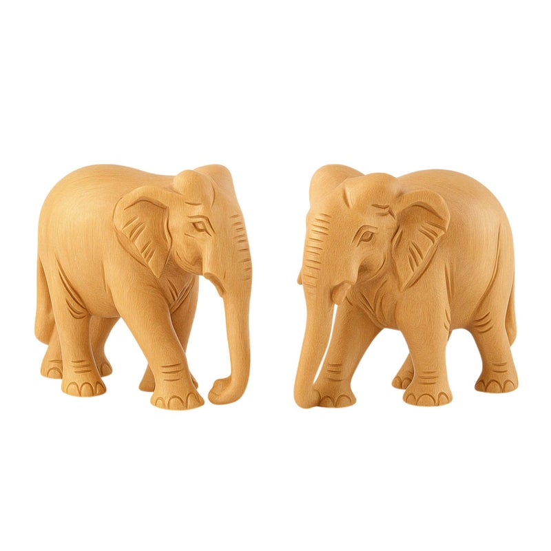 RDK SON'S Handcrafted Sandalwood Elephant Pair – Set of 2 Intricately Carved Wooden Figurines | Elegant Vastu & Cultural Décor Showpieces for Home, Office & Gifting (Sandalwood Down Trunk) - Image 5