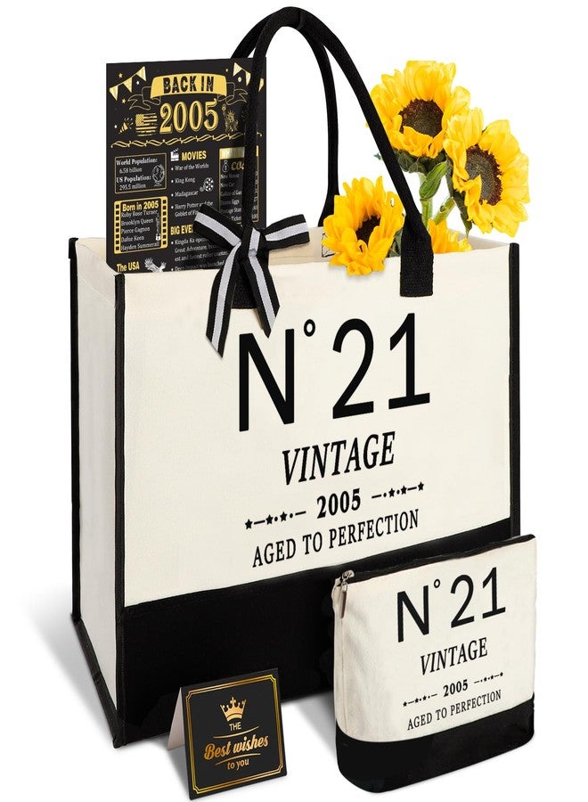 YeohJoy 21st Birthday Gifts for Her Canvas Tote Bag Travel Gear, Unique 21 Years Old Gifts for Girlfriend Sister Coworker Friends Classmate Women, Vintage N°21 Handbag & Cosmetic Bag & Back in 2004 Poster - Image 1