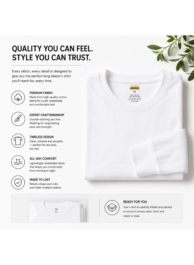 YANEK Unisex Crew Neck Full Sleeve T-Shirt – Soft Cotton, Regular Fit, Casual Wear - Image 3
