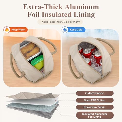 KUBYA Lunch Box for Women Adult Men Insulated Cute Quilted Lunch Bag Women Reusable Large Lunch Tote Bag Leakproof Simple Cooler Bag for Work Office Picnic Beach or Travel - Image 3