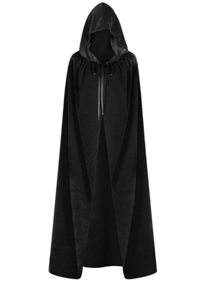 GGEROU عباءة سوداء بغطاء رأس للبالغين من الجنسين، عباءة مخملية بغطاء رأس بطول 70 بوصة - Image 1