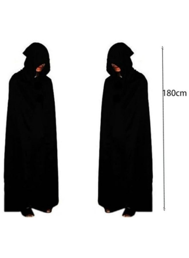 GGEROU عباءة سوداء بغطاء رأس للبالغين من الجنسين، عباءة مخملية بغطاء رأس بطول 70 بوصة - Image 4