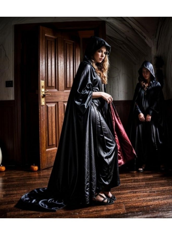 GGEROU عباءة سوداء بغطاء رأس للبالغين من الجنسين، عباءة مخملية بغطاء رأس بطول 70 بوصة - Image 3