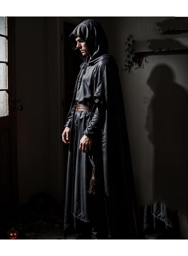 GGEROU عباءة سوداء بغطاء رأس للبالغين من الجنسين، عباءة مخملية بغطاء رأس بطول 70 بوصة - Image 2