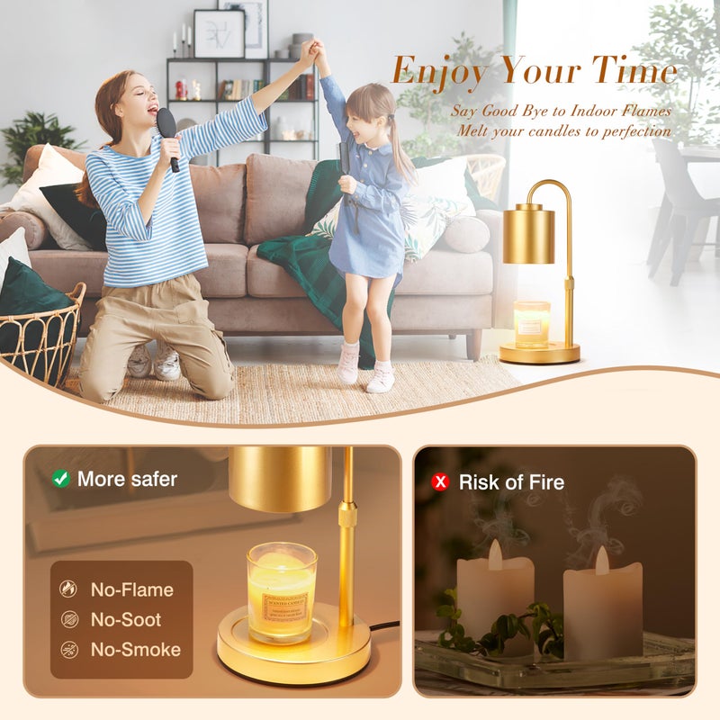 CASTLELIFE Candle Warmer Lamp with Timer & Dimmer, Height Adjustable Electric Wax Melt Warmer for Jar Candles, Gifts for Mom Home Decor, Gold - Image 4