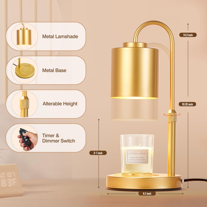 CASTLELIFE Candle Warmer Lamp with Timer & Dimmer, Height Adjustable Electric Wax Melt Warmer for Jar Candles, Gifts for Mom Home Decor, Gold - Image 2