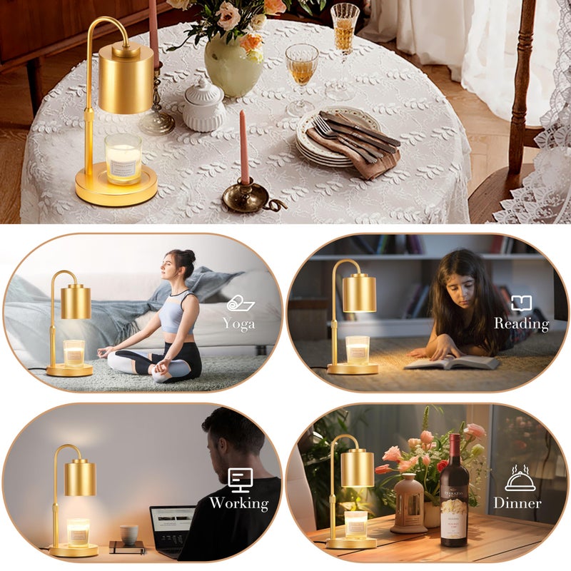 CASTLELIFE Candle Warmer Lamp with Timer & Dimmer, Height Adjustable Electric Wax Melt Warmer for Jar Candles, Gifts for Mom Home Decor, Gold - Image 5