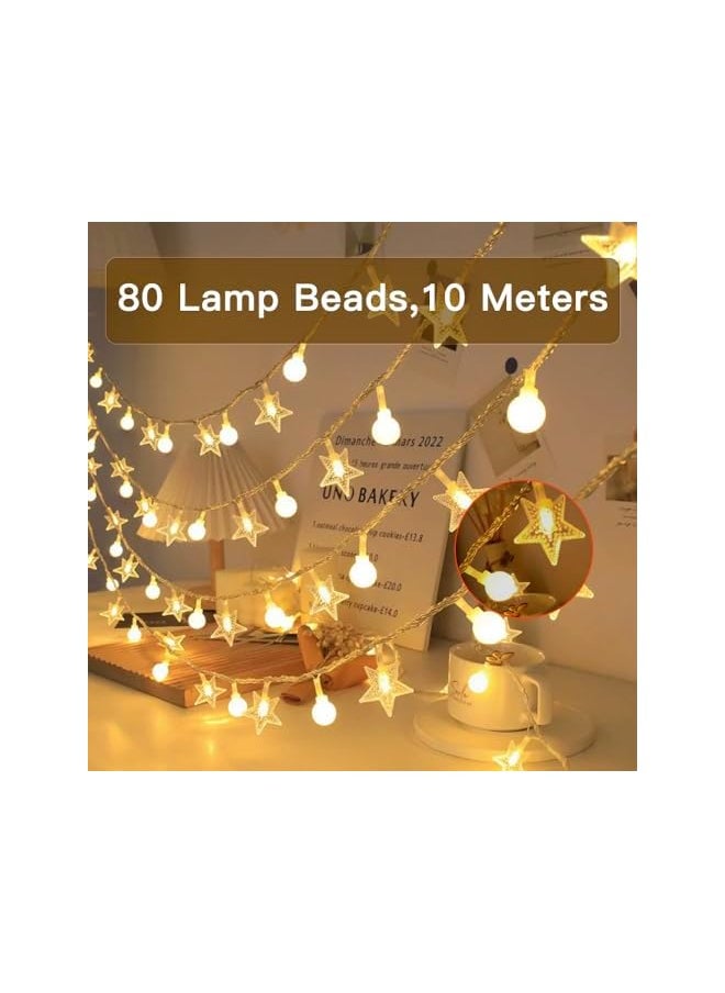 The Bros Fairy String Light,10M Ramadan Window Curtain Lights with Star and Bubble LED Lights,LED Decorate String Lights with USB+Battery Powered for Bedroom,Wedding,Party,Terrace and Lawn(Warm)  - Image 3