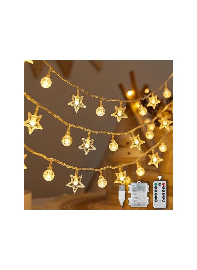 The Bros Fairy String Light,10M Ramadan Window Curtain Lights with Star and Bubble LED Lights,LED Decorate String Lights with USB+Battery Powered for Bedroom,Wedding,Party,Terrace and Lawn(Warm)  - Image 2