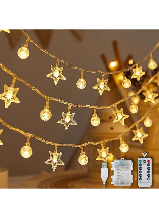 The Bros Fairy String Light,10M Ramadan Window Curtain Lights with Star and Bubble LED Lights,LED Decorate String Lights with USB+Battery Powered for Bedroom,Wedding,Party,Terrace and Lawn(Warm)  - Image 1