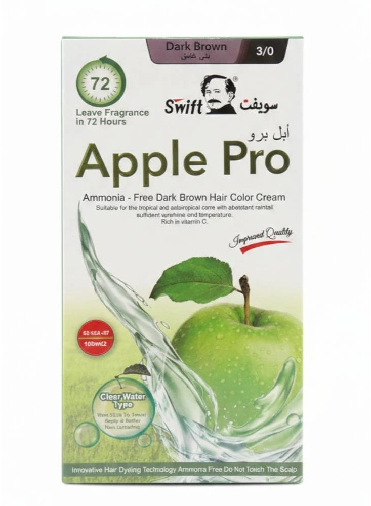 Swift Apple Pro Ammonia Free Hair Color Cream Dark Brown 3/0 100ml + 100ml