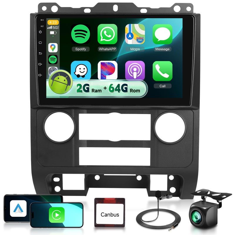 Sellrich 4 Core+64G Android Car Stereo for Ford Escape/Mazda Tribute 2007-2012 with DSP/Wireless Carplay/Android Auto, Sellrich 9" IPS Touchscreen Radio with GPS WiFi Bluetooth FM/RDS SWC Backup Camera - Image 1