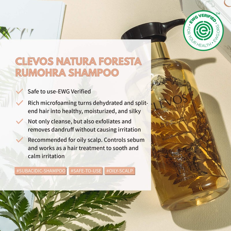 Clevos Natura Foresta Natural Organic Hair Shampoo 17.92 Fl Oz for Oily Itchy Scalp Type - Pleasant Rumohra Scent - Reduce Itchiness Dandruff Sulfate-free - Completely Natural - Vegan - Cruelty Free - Image 2