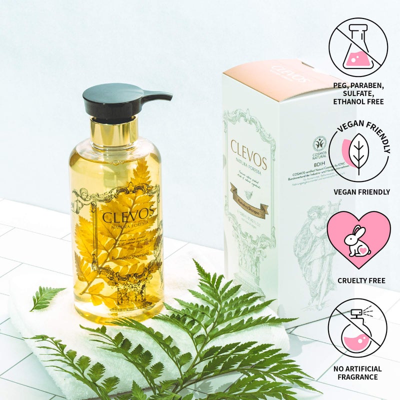 Clevos Natura Foresta Natural Organic Hair Shampoo 17.92 Fl Oz for Oily Itchy Scalp Type - Pleasant Rumohra Scent - Reduce Itchiness Dandruff Sulfate-free - Completely Natural - Vegan - Cruelty Free - Image 4