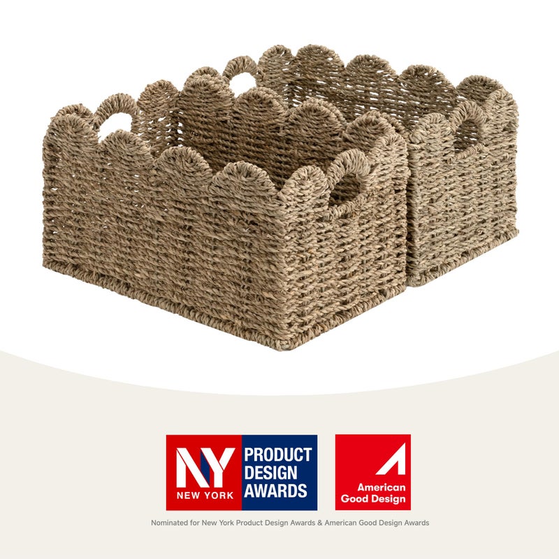 StorageWorks Seagrass Hyacinth Baskets, Hand-woven Rattan Baskets with Built-in Handles, Cute Baby Basket for Nursery, Basket for Organizing and Decor, 13"L x 8Â¼"W x 7"H - Image 2