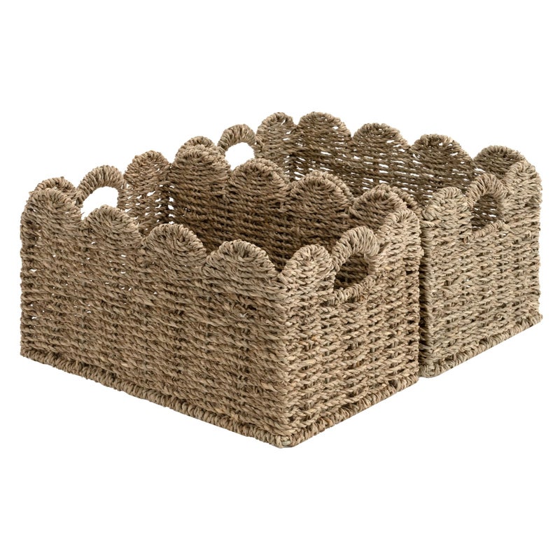 StorageWorks Seagrass Hyacinth Baskets, Hand-woven Rattan Baskets with Built-in Handles, Cute Baby Basket for Nursery, Basket for Organizing and Decor, 13"L x 8Â¼"W x 7"H - Image 1