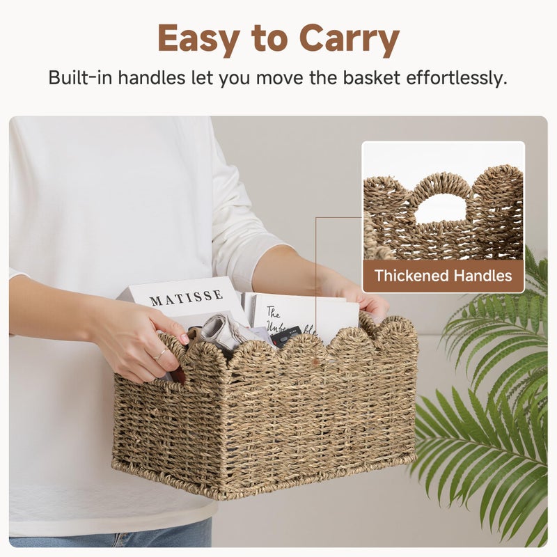 StorageWorks Seagrass Hyacinth Baskets, Hand-woven Rattan Baskets with Built-in Handles, Cute Baby Basket for Nursery, Basket for Organizing and Decor, 13"L x 8Â¼"W x 7"H - Image 4