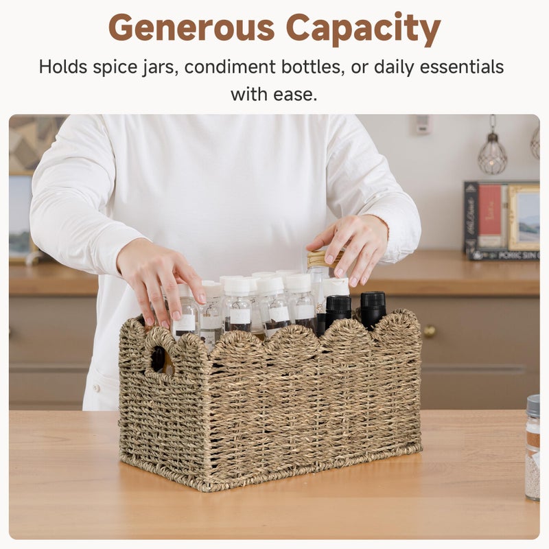 StorageWorks Seagrass Hyacinth Baskets, Hand-woven Rattan Baskets with Built-in Handles, Cute Baby Basket for Nursery, Basket for Organizing and Decor, 13"L x 8Â¼"W x 7"H - Image 5