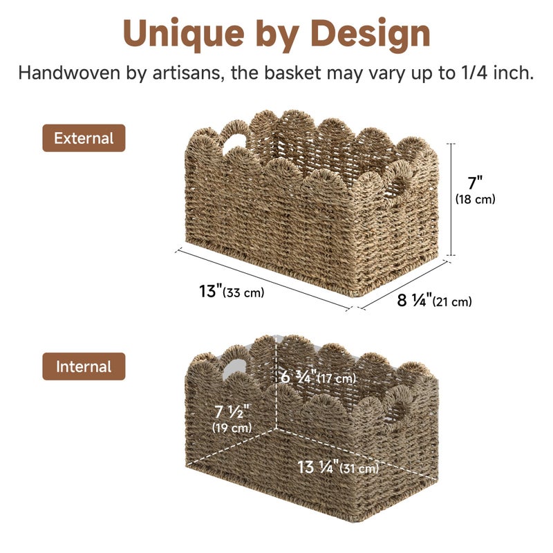 StorageWorks Seagrass Hyacinth Baskets, Hand-woven Rattan Baskets with Built-in Handles, Cute Baby Basket for Nursery, Basket for Organizing and Decor, 13"L x 8Â¼"W x 7"H - Image 3