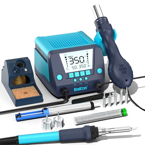 BAKON 882 2-In-1 Digital Soldering Hot Air Rework Station Kit with 3 Preset Channels,Auto Sleep Solder Iron, °C/°F Conversion,Solder Wire, Tips,Tweezers, Nozzles,Solder Sucker - Image 1