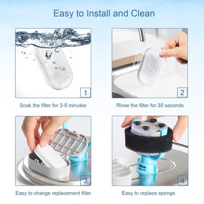 SORON Cat Water Fountain Filters for 67oz/2L and 108/3.2L Stainless Steel Pet Fountain Replacement Filters, 20 Dog Water Bowl Dispenser Filter Replacement with 20 Sponges, Easy to Install and Clean - Image 3