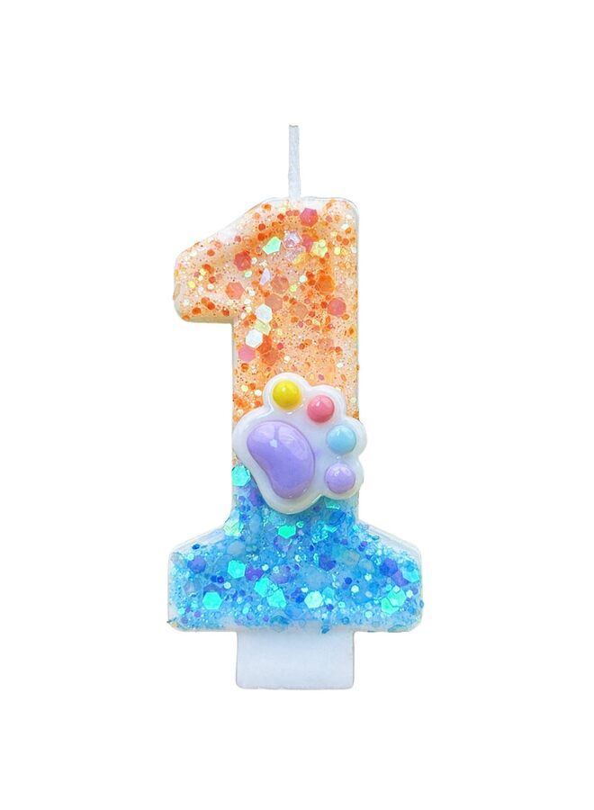 LAMAY Cat and Dog Paw Number Candles for Cake Decoration, Dog Theme Birthday Cake Decoration for Party Decoration (Orange Blue Gradient Color 1) - Image 1