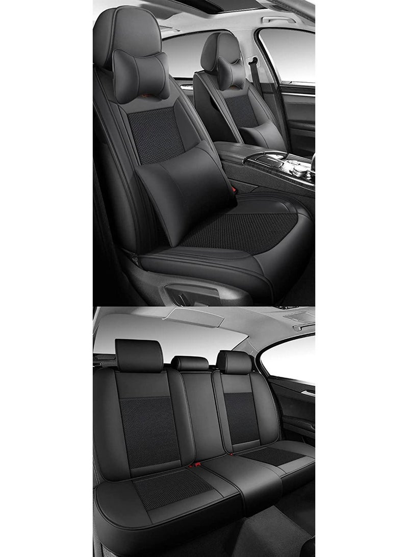 GT-Wheel Summer Luxury PU Leather Car Seat Cover, Full Set Breathable Car Seat Cover Universal Fit for 5 Seat Vehicles with Pillows (Black) - Image 2