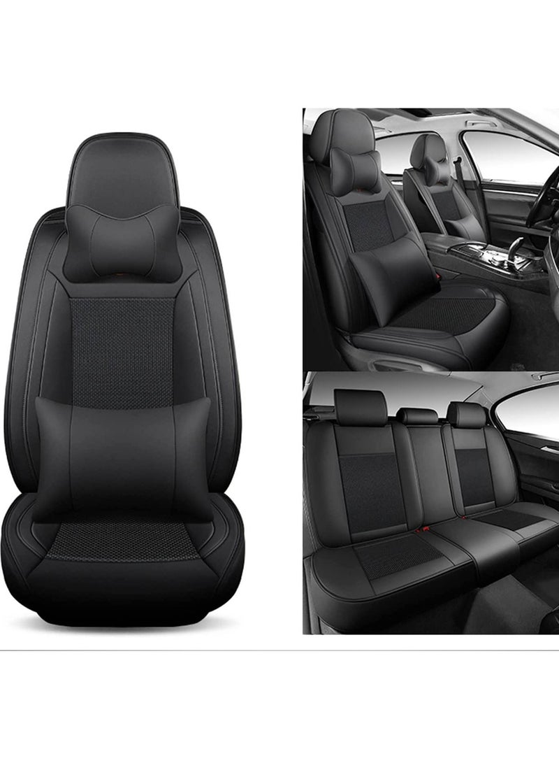GT-Wheel Summer Luxury PU Leather Car Seat Cover, Full Set Breathable Car Seat Cover Universal Fit for 5 Seat Vehicles with Pillows (Black) - Image 1