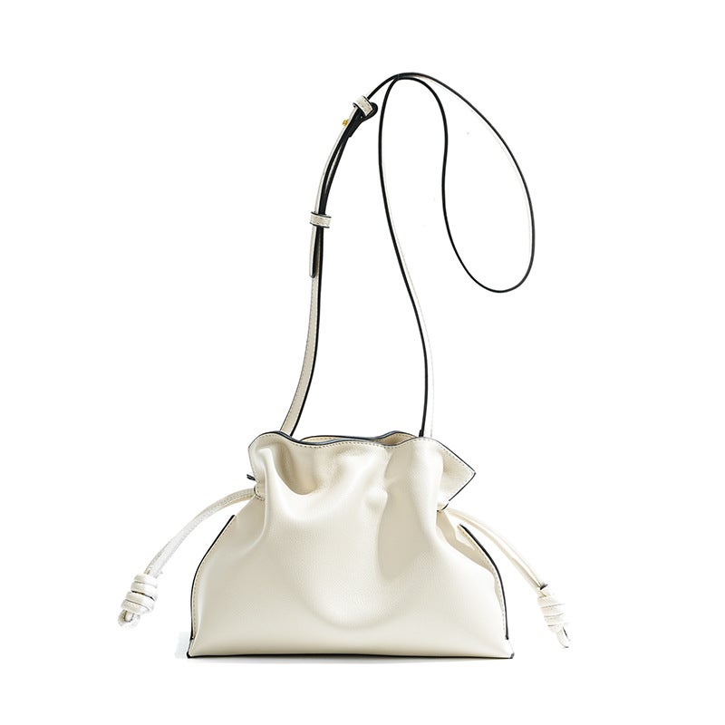 Classic Flamenco Cowhide Drawstring Cloud Bag – Small Women's Crossbody Bucket Bag - Image 1