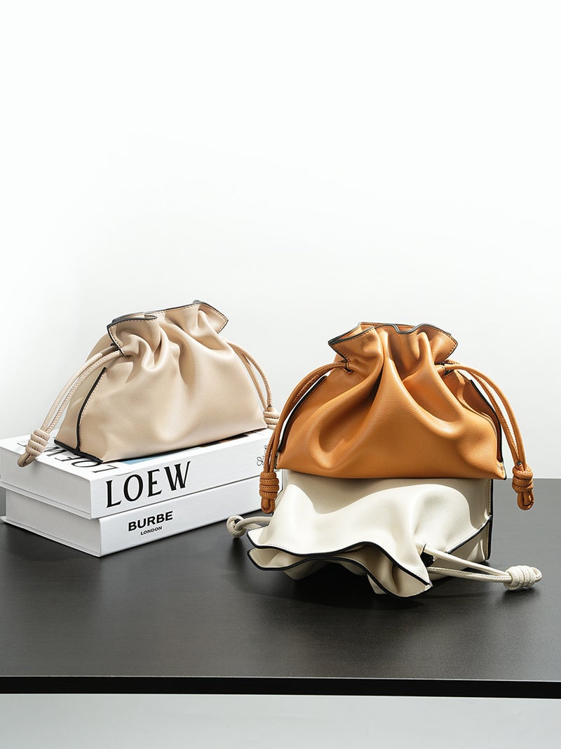 Classic Flamenco Cowhide Drawstring Cloud Bag – Small Women's Crossbody Bucket Bag - Image 2