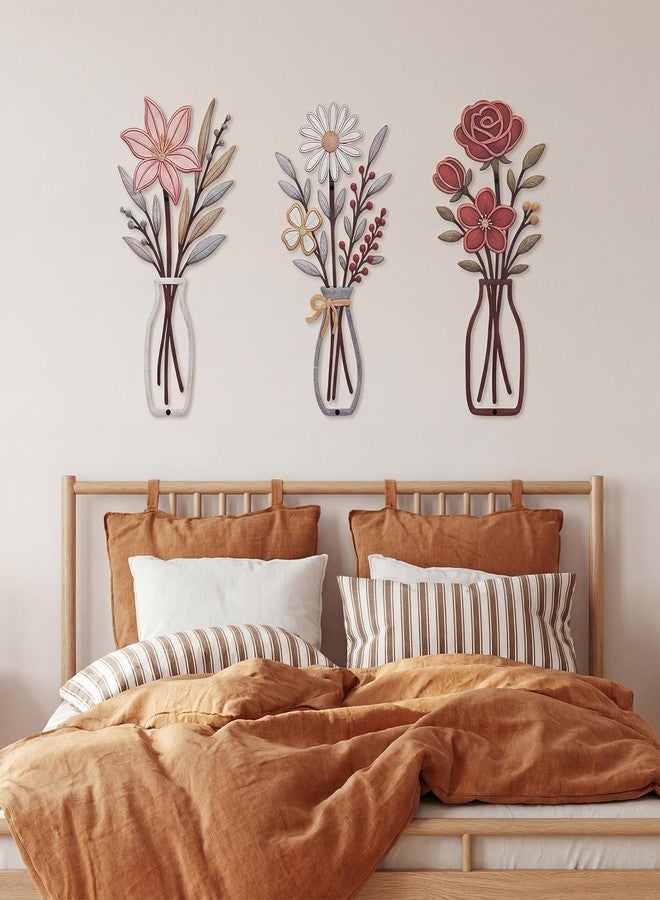 Pelopy 3 Piece Metal Flower Wall Art Rustic Farmhouse Floral Decor for Living Room, Bedroom, Bathroom, Dining Room Boho Modern Minimalist Wall Hanging Sculptures Gifts Decoration - Image 5