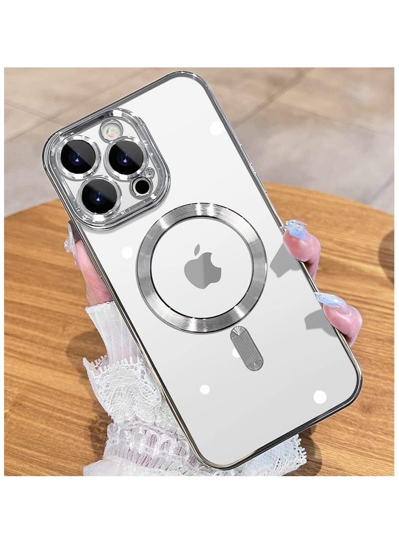 Case for iPhone 12 Pro Max (6.7 Inch) MagSafe with Camera Lens Protector,Magnetic Clear Case Full Protection Plating Anti-Scratch Slim Thin Case Cover (Silver) 