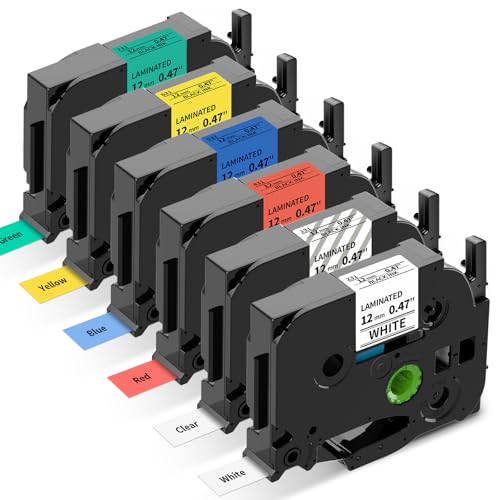 Labelife Replacement for Brother P Touch Label Maker Tape, TZe TZ Tape 12mm 0.47 Laminated Colored for Brother PT-D210 PT-D220 PT-H110 PT-D600 PT-D610BT, White/Clear/Red/Blue/Yellow/Green, 6-Pack - Image 1